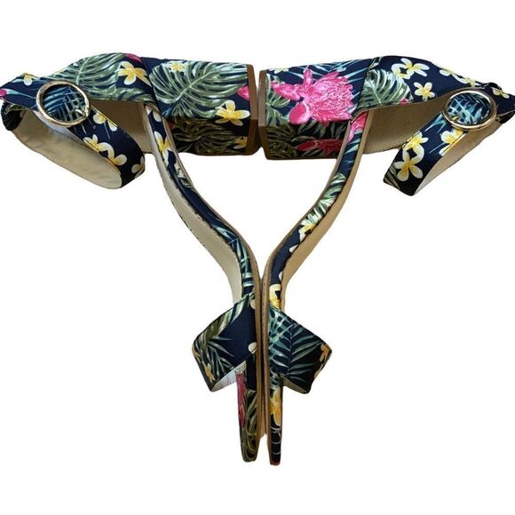 1901 Ellery Sandal Heels in Navy Hawaii Tropical Print Size 12M - Picture 5 of 11